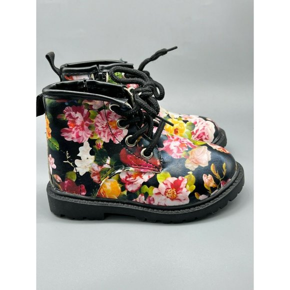 Unbranded Other - Kids Combat Boots Toddler Girls 7 (EU 23) Flower/Black Lace Up/Zip Combat Boots